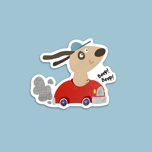 "BEEP! BEEP!" Dog In Car Vinyl Die-cut Sticker